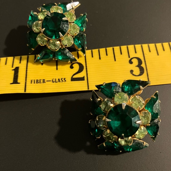 Green and Gold Maltese Cross Clip On Earrings - Picture 6 of 6
